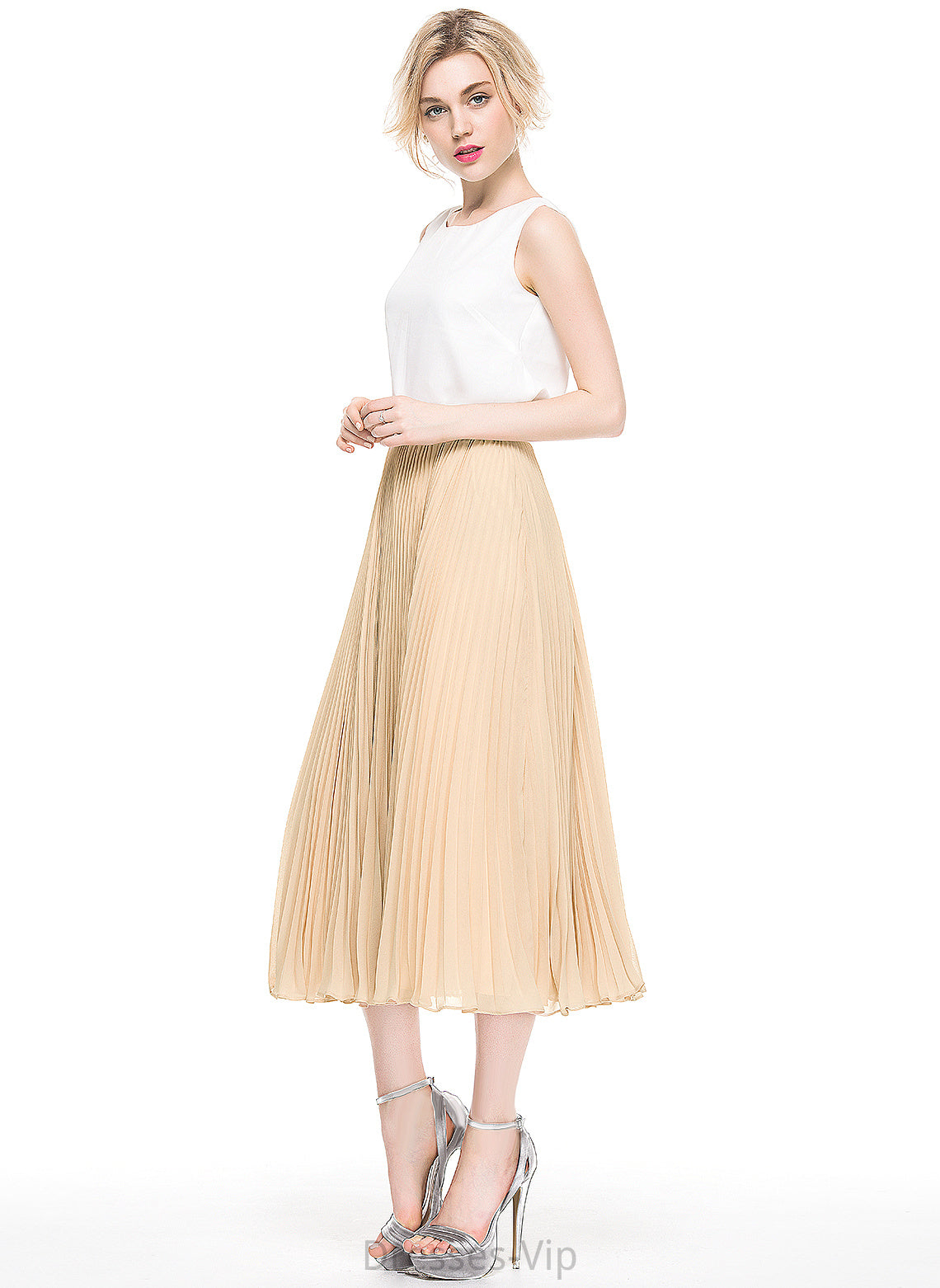 Tea-Length Skirt Cocktail A-Line/Princess With Chiffon Pleated Cocktail Dresses Mckinley