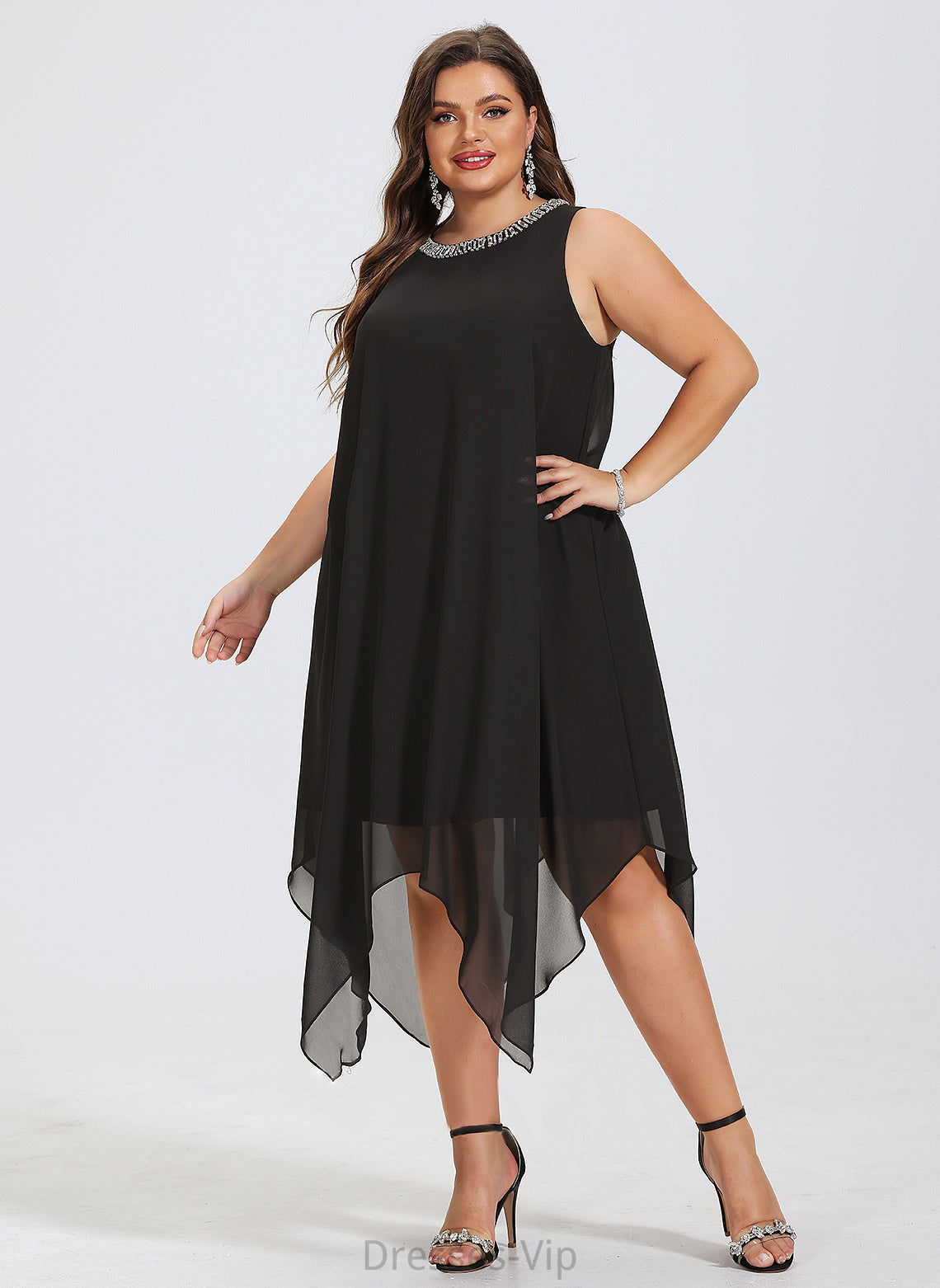 Dress A-Line With Chiffon Cocktail Scoop Lindsey Beading Neck Asymmetrical Cocktail Dresses