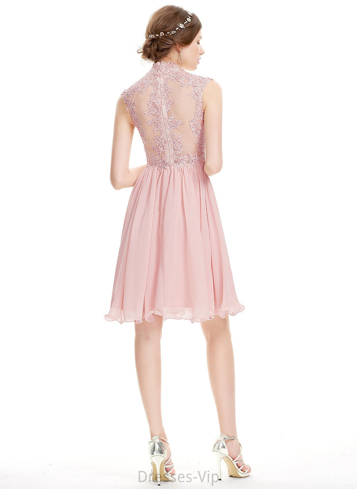 Dress Homecoming Dresses Chiffon High A-Line Knee-Length With Lace Emilie Neck Beading Homecoming