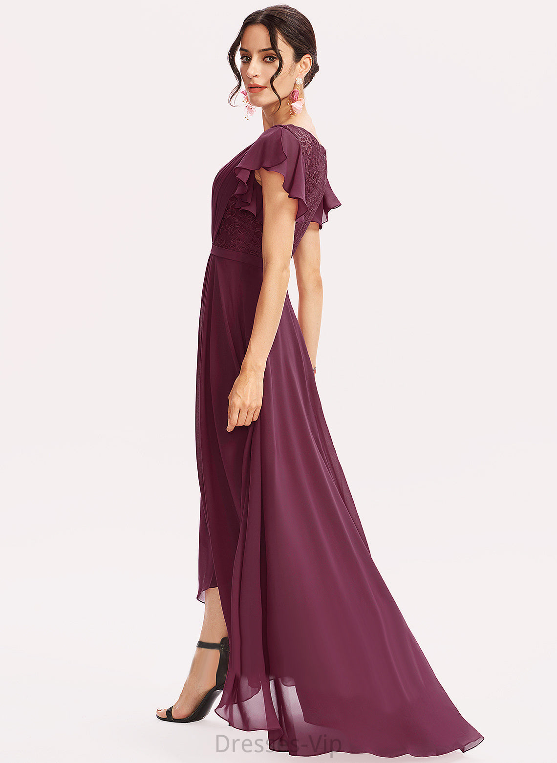 Dress Asymmetrical Ruffles With Chiffon A-Line Sadie Cascading Cocktail Cocktail Dresses Lace V-neck