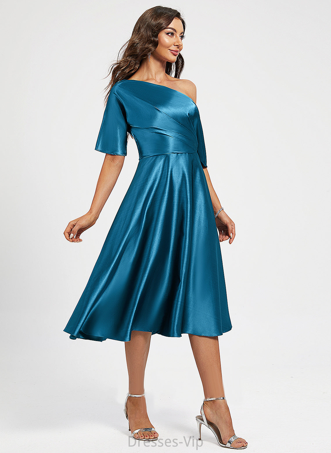 Dress Cocktail Knee-Length Cocktail Dresses A-Line Kaylie One-Shoulder Charmeuse