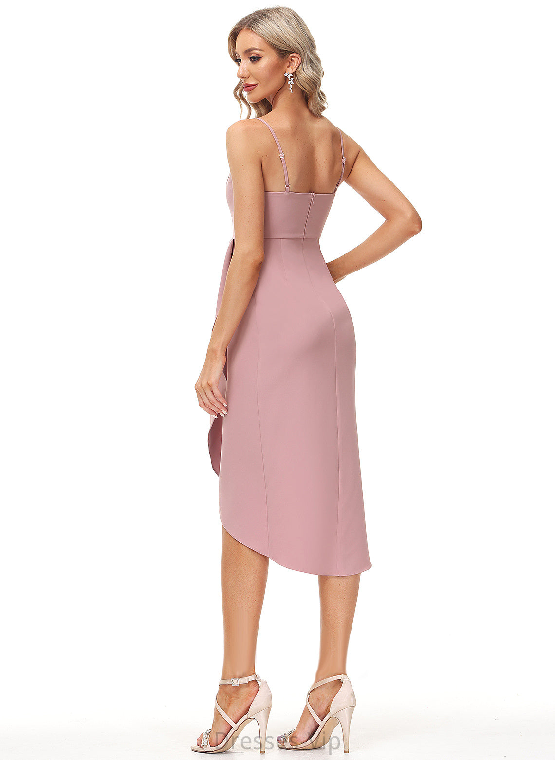 Tea-Length Sheath/Column Split V-neck Crepe Front Pamela Cocktail Dresses Cocktail With Stretch Dress