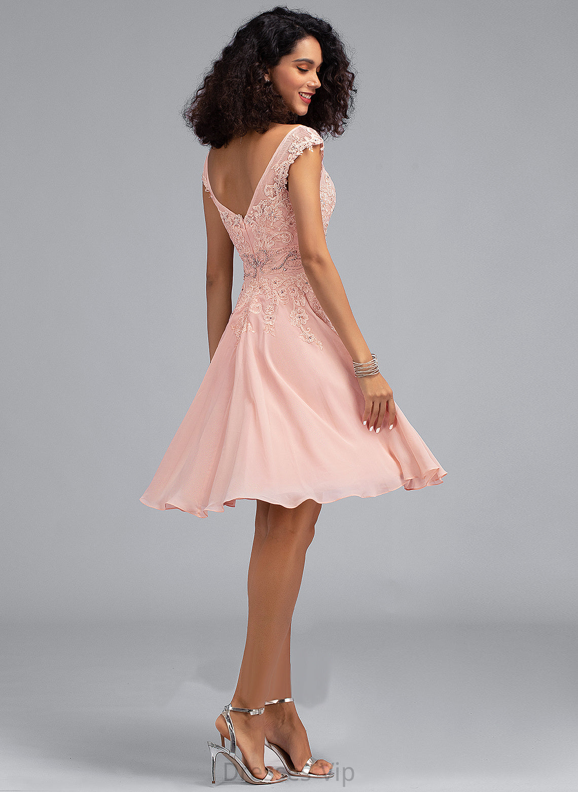 Homecoming Dresses Chiffon V-neck Dress Knee-Length Beading Aleah Lace Homecoming With A-Line