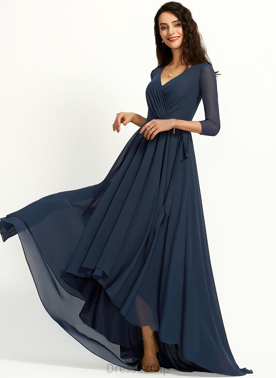 Cocktail V-neck Pleated Cocktail Dresses Asymmetrical A-Line Setlla Dress Chiffon With