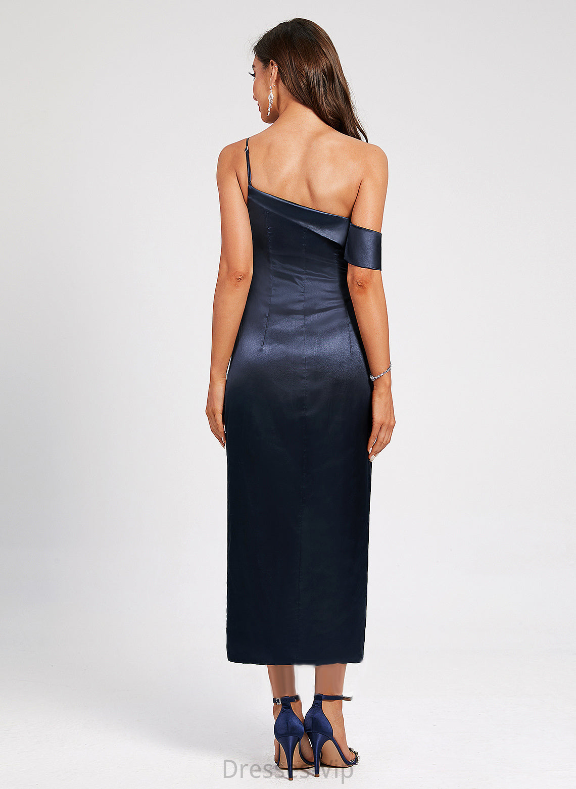 Charmeuse Sheath/Column Pleated Asymmetrical With One-Shoulder Cocktail Helen Cocktail Dresses Dress