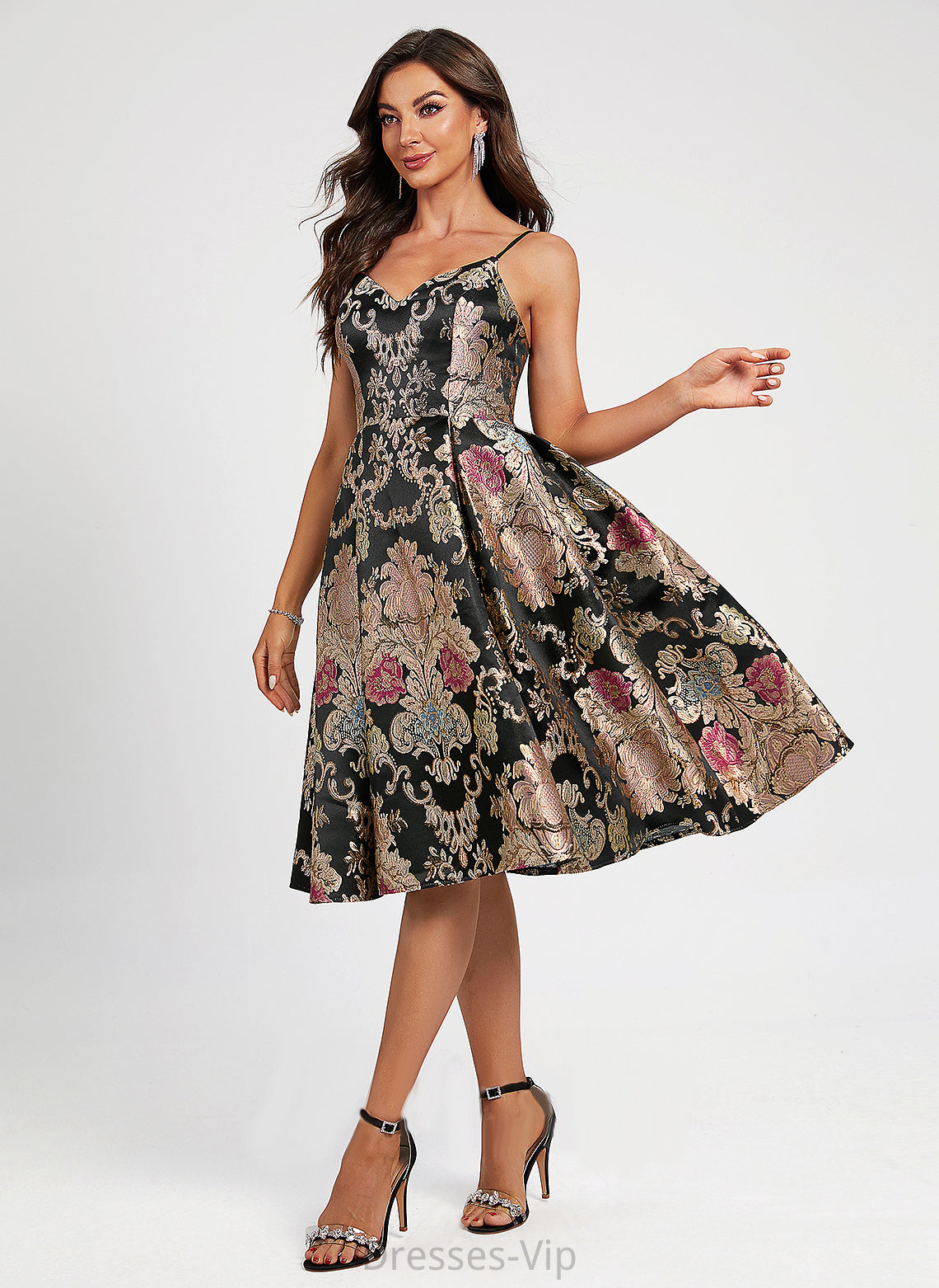 Cocktail V-neck A-Line Lace Dress Flower(s) With Satin Cocktail Dresses Knee-Length Mara