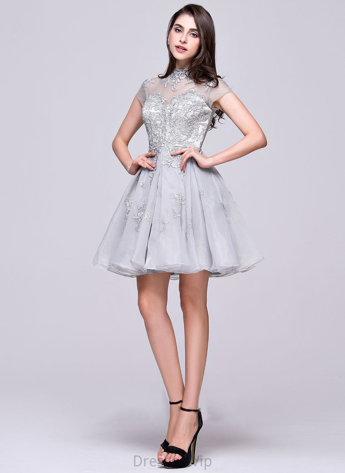 High Appliques Neck Homecoming Dresses Dress With Organza Tulle A-Line Lace Homecoming Short/Mini Rachel Lace