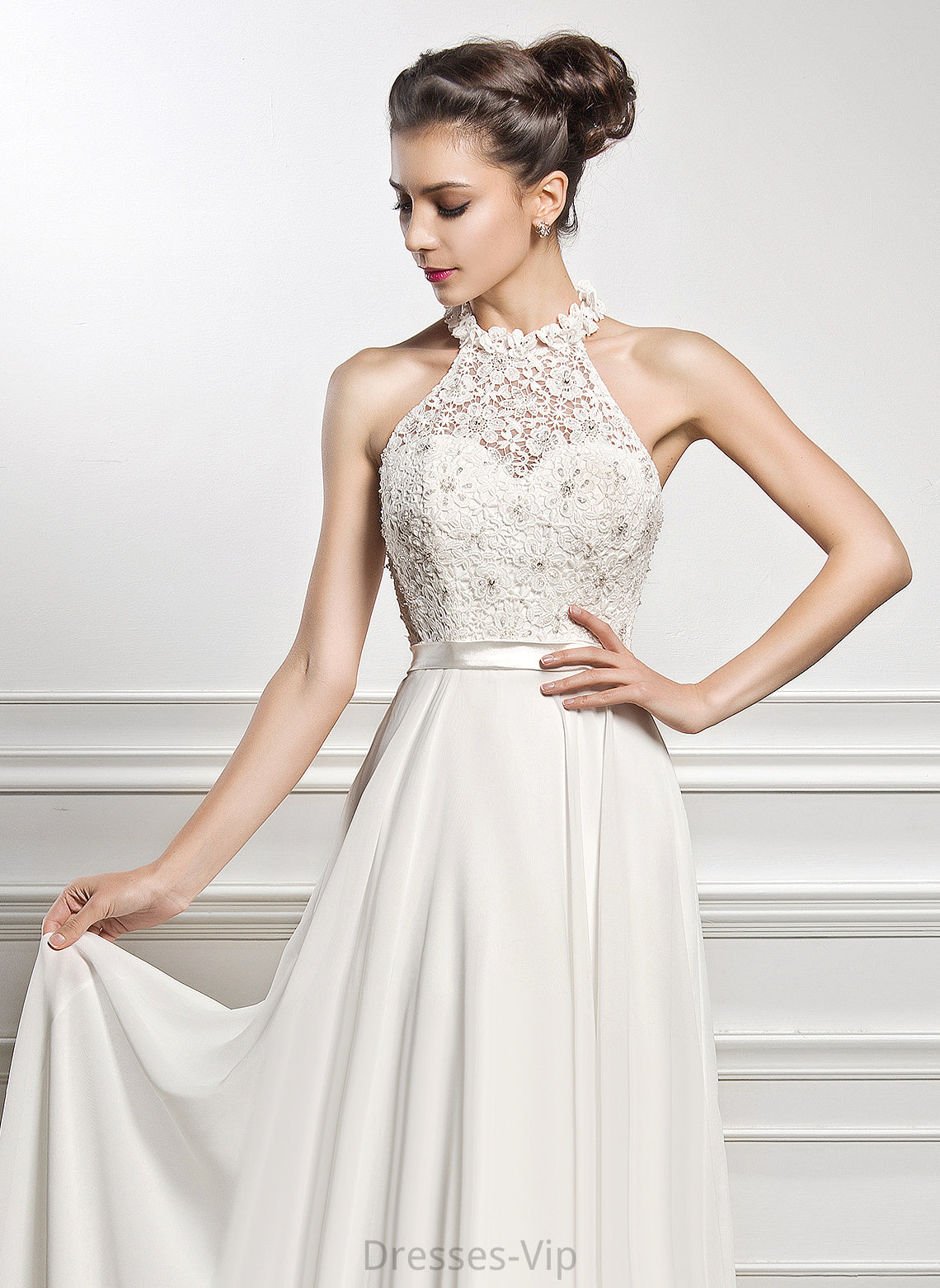 Wedding Dresses Floor-Length With Beading Wedding Chiffon A-Line Arely Lace Sequins Dress