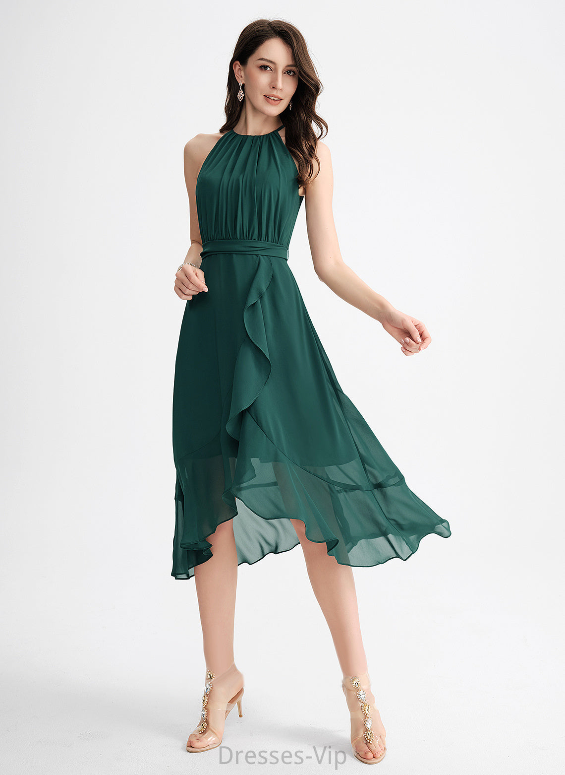 Cocktail Dresses Cocktail A-Line Bow(s) Nathalia Ruffle Dress Neck Scoop With Asymmetrical Chiffon