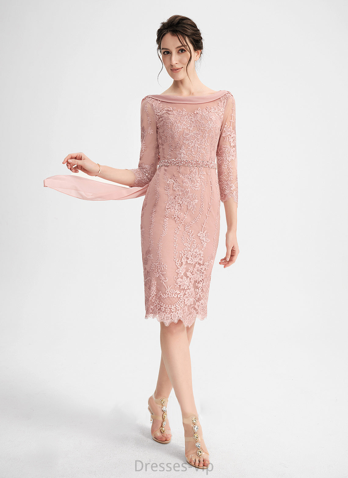 Beading Neck Cocktail Dresses With Dress Sheath/Column Knee-Length Cocktail Lace Scoop Sequins Willow