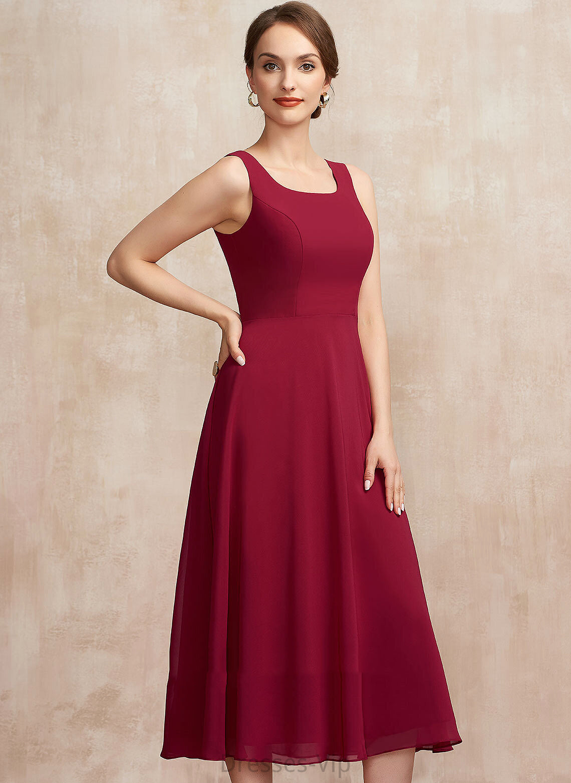 Cocktail Chiffon Cocktail Dresses Tea-Length Dress A-Line Scoop Roberta Neck