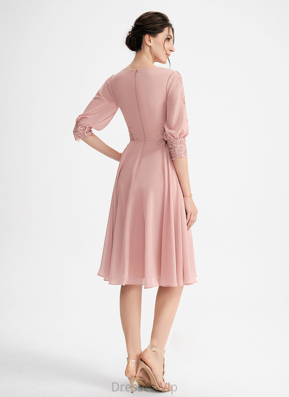 Lace Chiffon With Cowl Nan Cocktail Neck Knee-Length Dress Cocktail Dresses A-Line