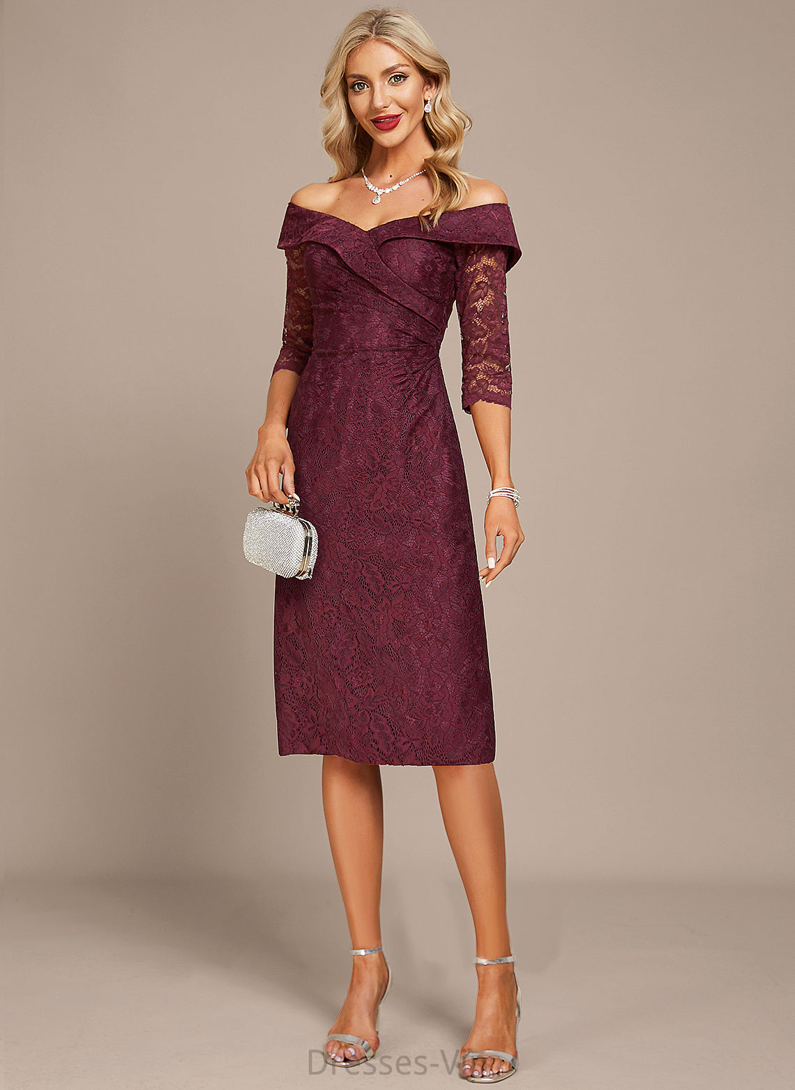 Cocktail Dresses Cocktail Dress Lace Sheath/Column Knee-Length Alivia Off-the-Shoulder