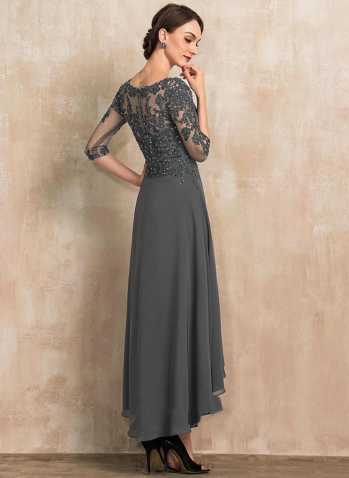 A-Line Cocktail Dresses Cocktail Sweetheart With Sequins Asymmetrical Dress Yazmin Lace Beading Chiffon