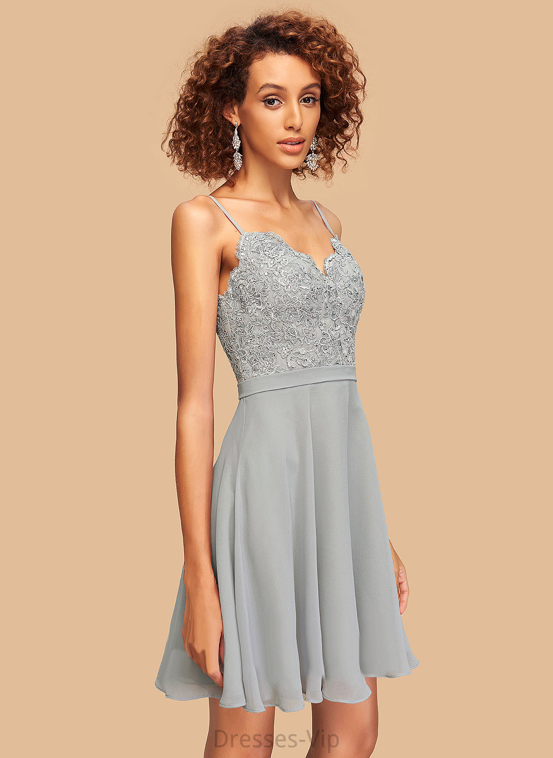 Beading Homecoming Dresses Chiffon V-neck With A-Line Homecoming Dress Patti Lace Short/Mini