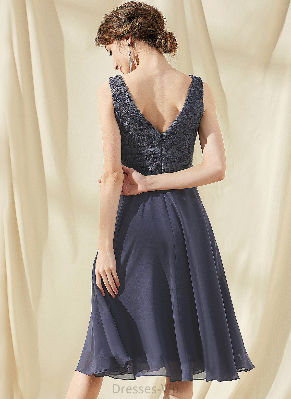 Lace Homecoming Dresses Dress V-neck Jemima A-Line Knee-Length Chiffon Homecoming