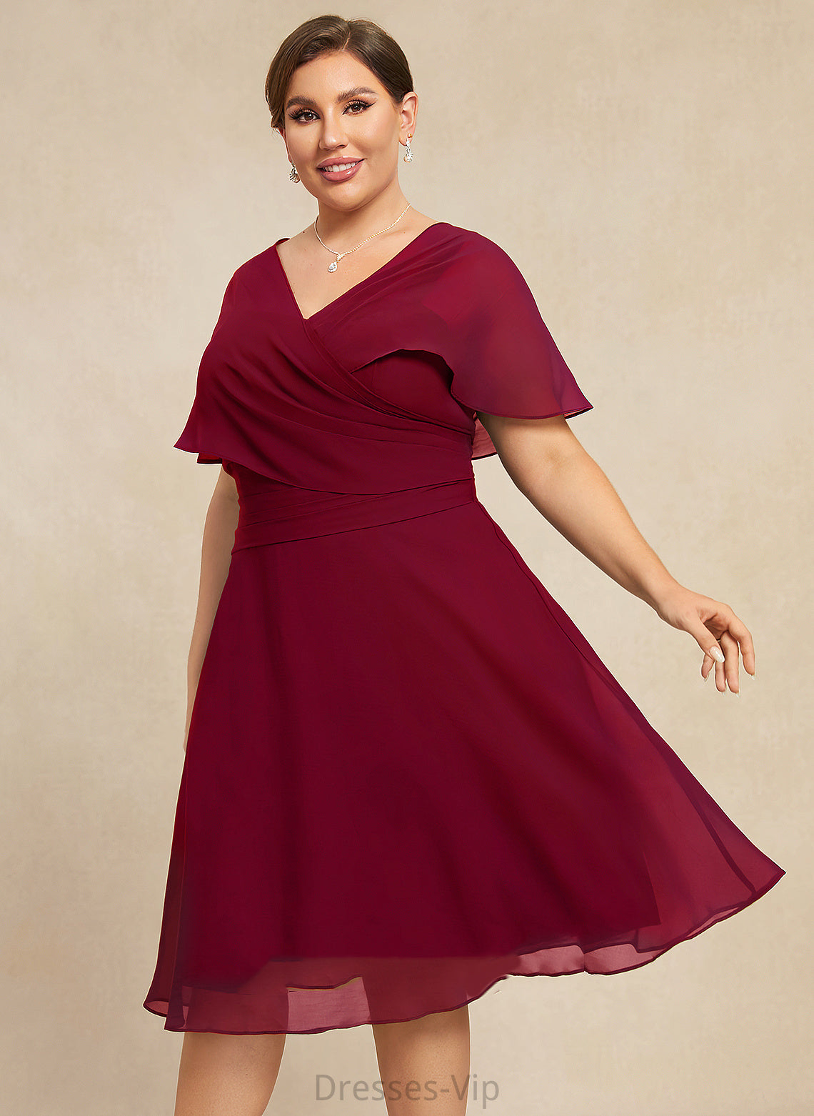 Cocktail Dresses With Knee-Length Gretchen Cocktail Dress A-Line Chiffon V-neck Ruffle