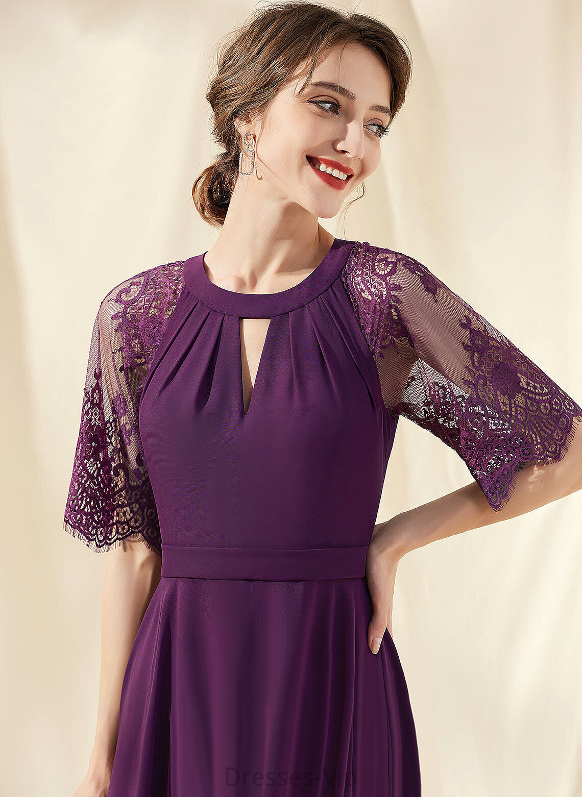 Dress A-Line Cocktail Lace Ruffle With Scoop Cocktail Dresses Knee-Length Neck Baylee Chiffon