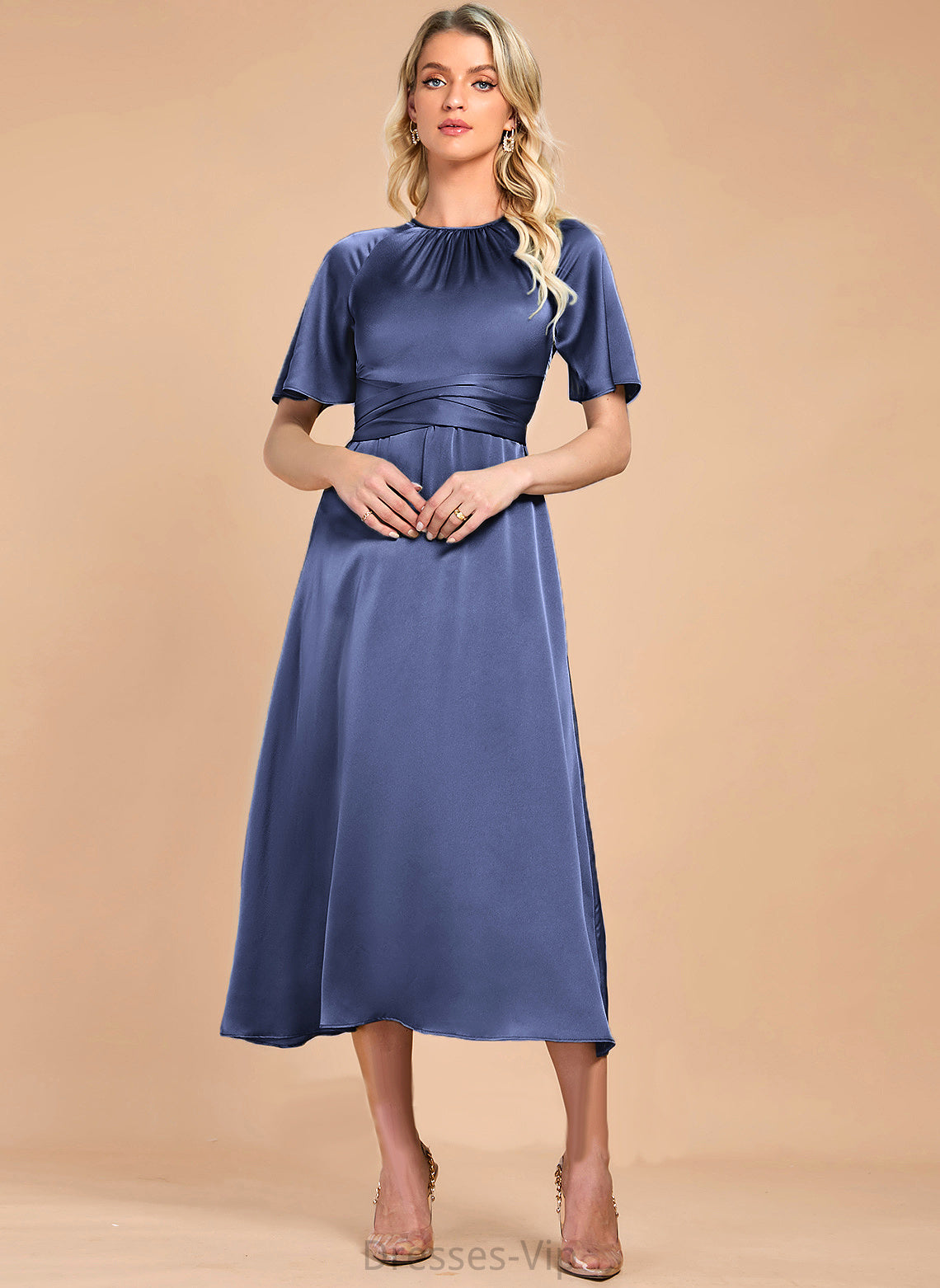 Jazlyn Cocktail Dresses Cocktail Tea-Length A-Line Satin Dress