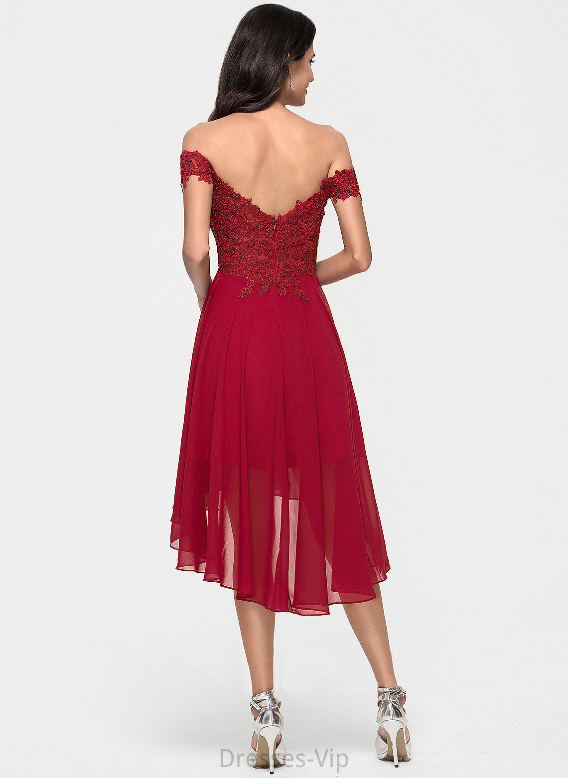 Asymmetrical Dress Alivia Chiffon Homecoming Dresses Lace Homecoming With Beading Off-the-Shoulder A-Line