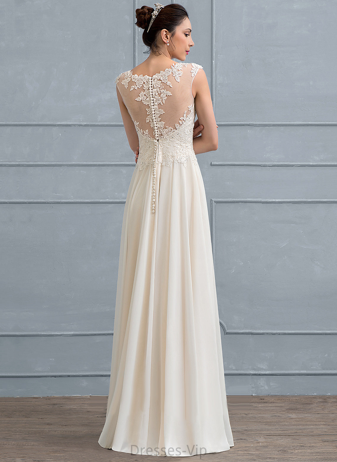 Floor-Length Lace Scoop With A-Line Sequins Wedding Dresses Beading Wedding Dress Chiffon Kyleigh