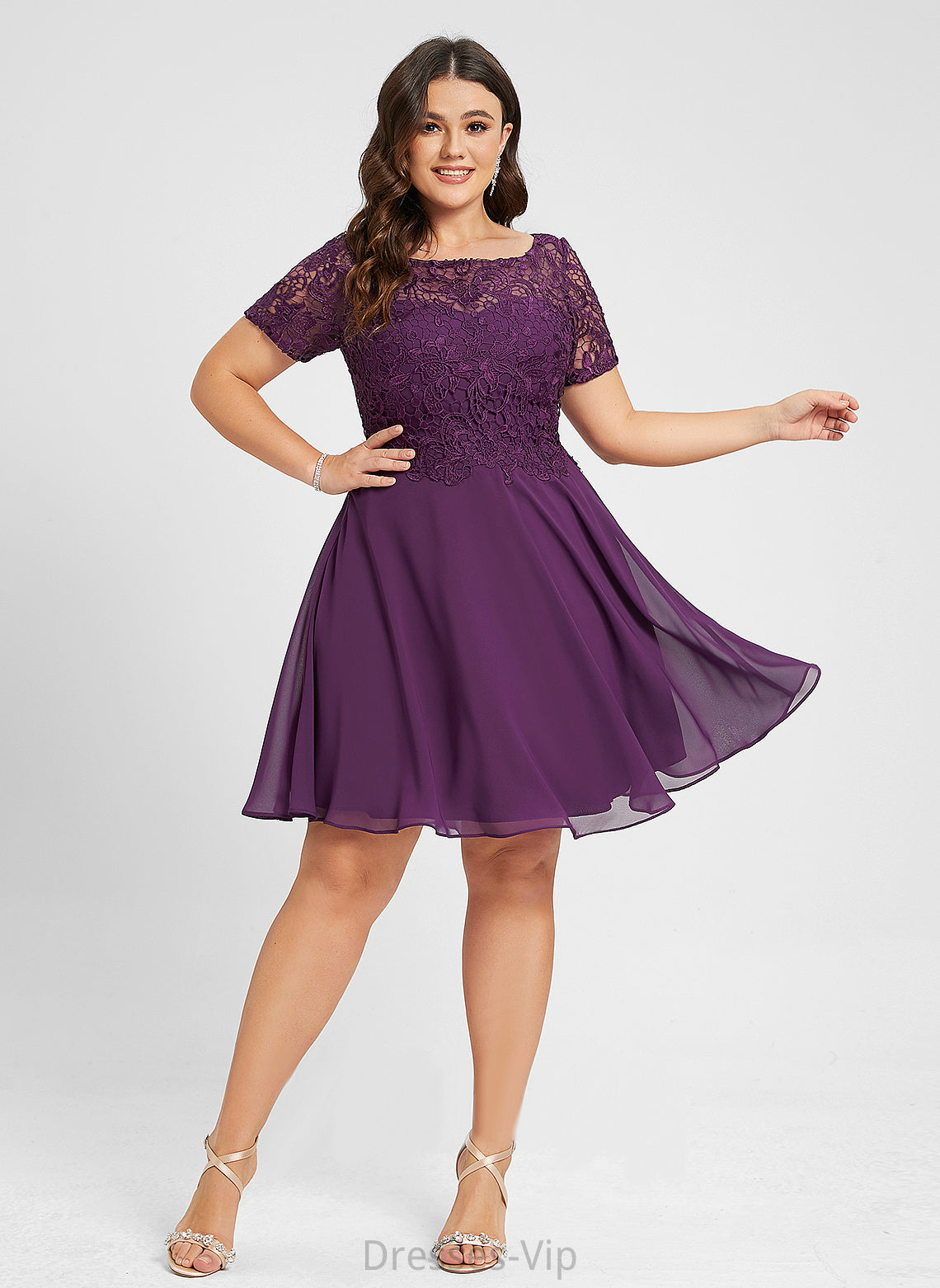 Dress Chiffon Lace Knee-Length Cocktail Cocktail Dresses Kinsley Neck Scoop A-Line