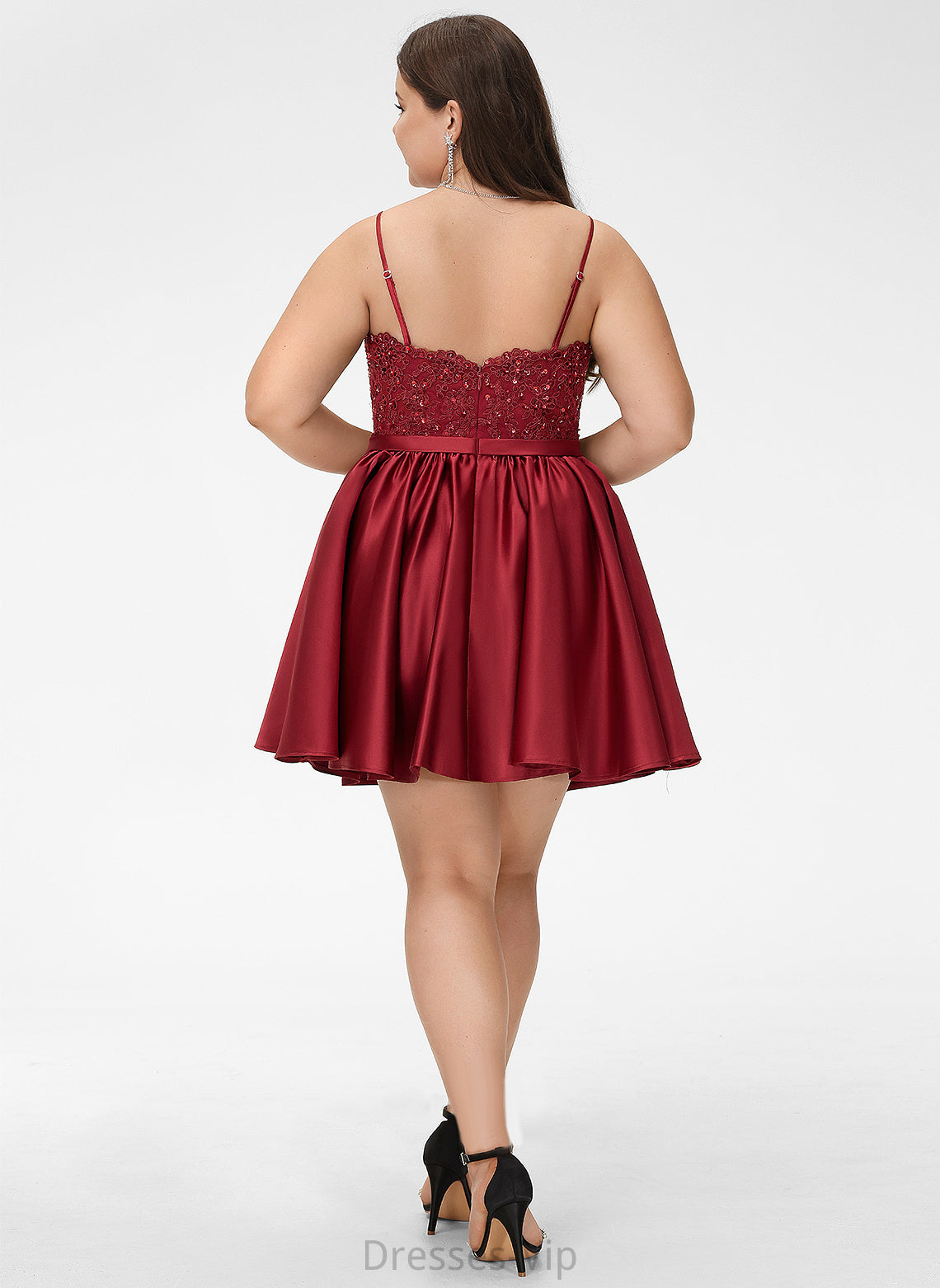 Satin V-neck A-Line Short/Mini Dress Athena Beading With Homecoming Dresses Lace Homecoming