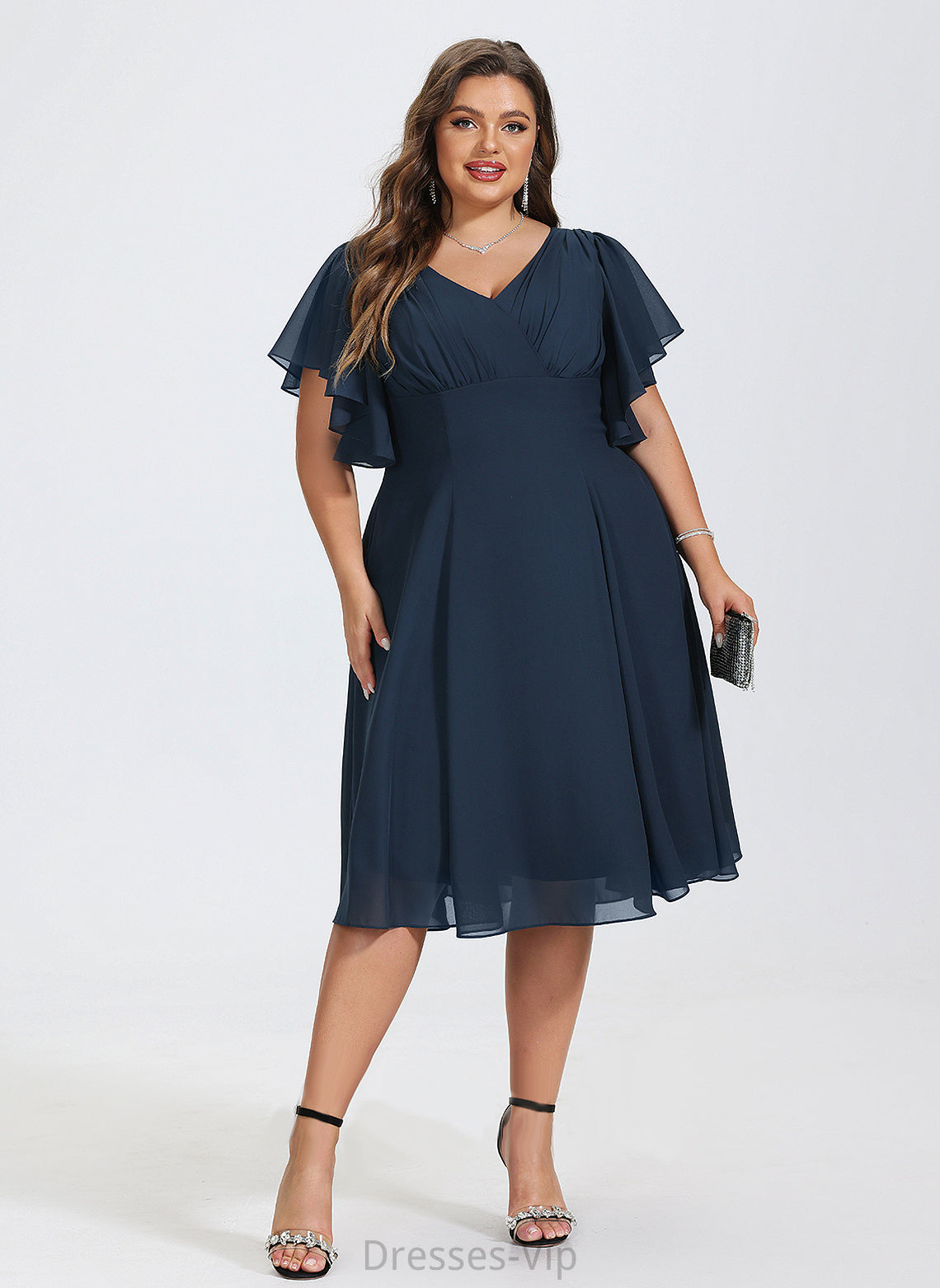 Knee-Length A-Line V-neck Cocktail Dresses June Chiffon Cocktail Dress