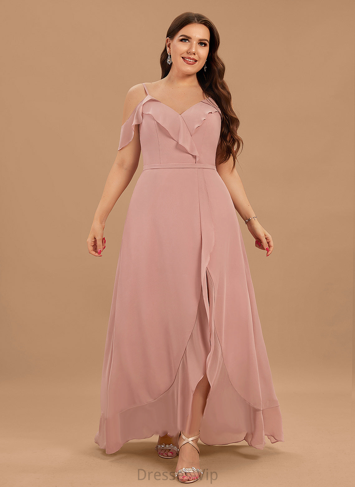 Cocktail A-Line Jada Ruffles Asymmetrical V-neck Chiffon Cascading Cocktail Dresses With Dress