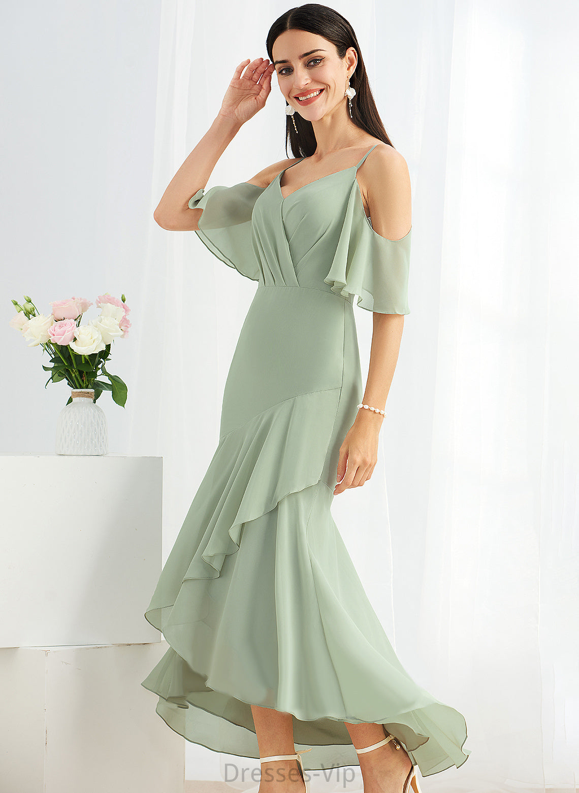 Cocktail Dresses With Trumpet/Mermaid Cocktail Ruffle Dress Shea V-neck Chiffon Asymmetrical