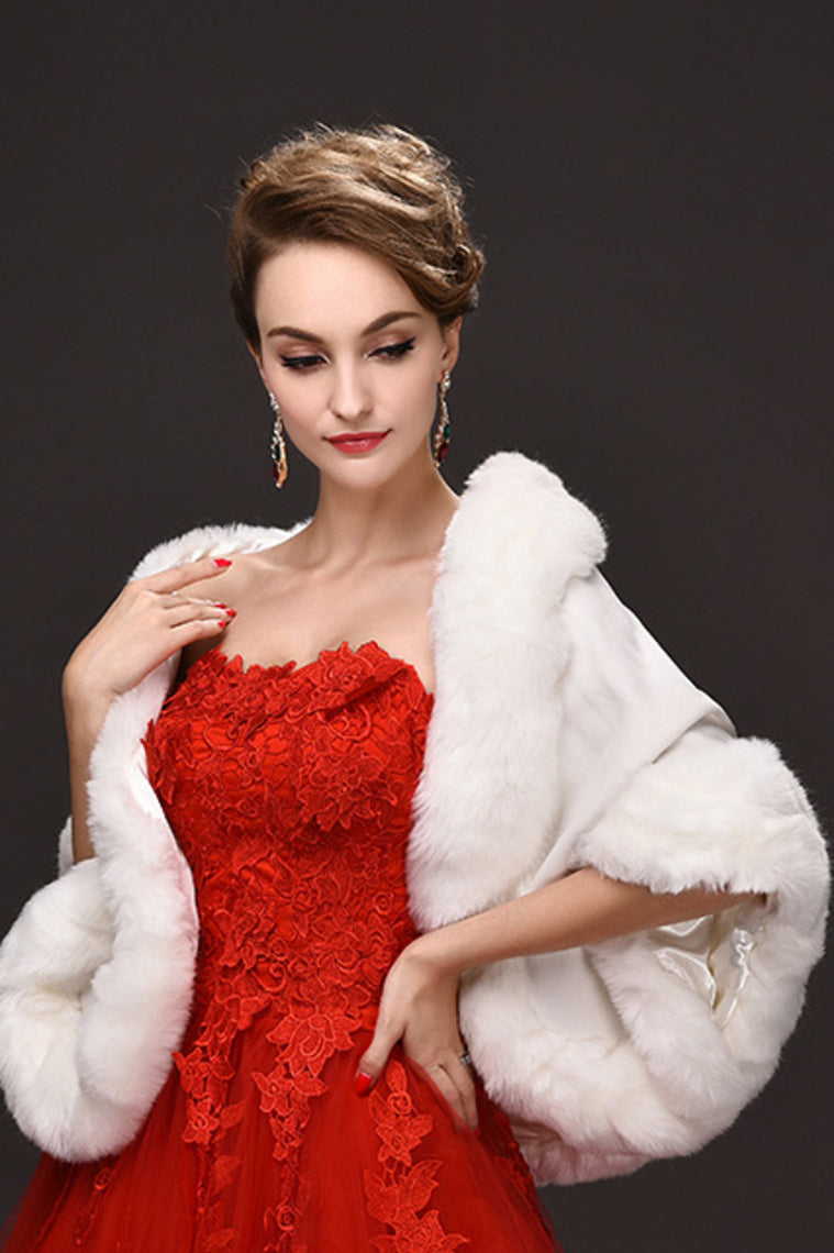 Elegant Faux Fur Wedding Wrap With Beading