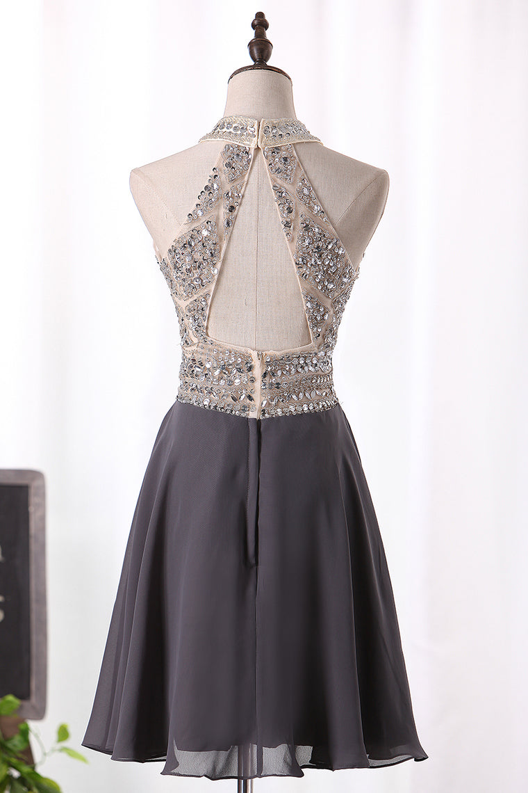 2024 A Line Homecoming Dresses Scoop Chiffon With Beading