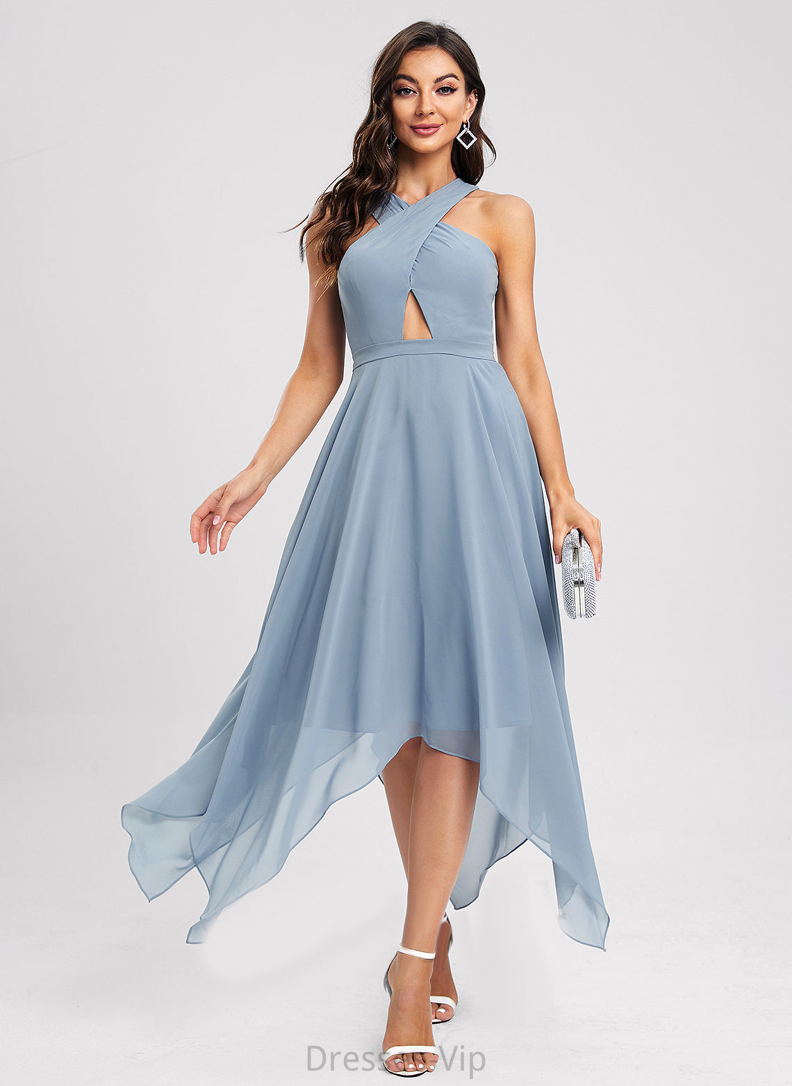 Cocktail V-neck Asymmetrical A-Line Dress Cocktail Dresses Kelly Chiffon