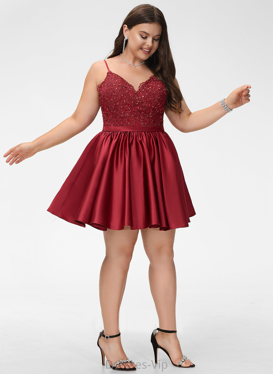 Satin V-neck A-Line Short/Mini Dress Athena Beading With Homecoming Dresses Lace Homecoming