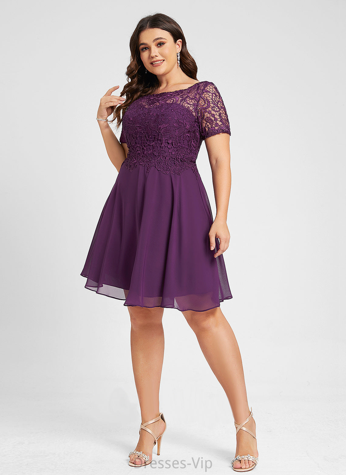 Dress Chiffon Lace Knee-Length Cocktail Cocktail Dresses Kinsley Neck Scoop A-Line