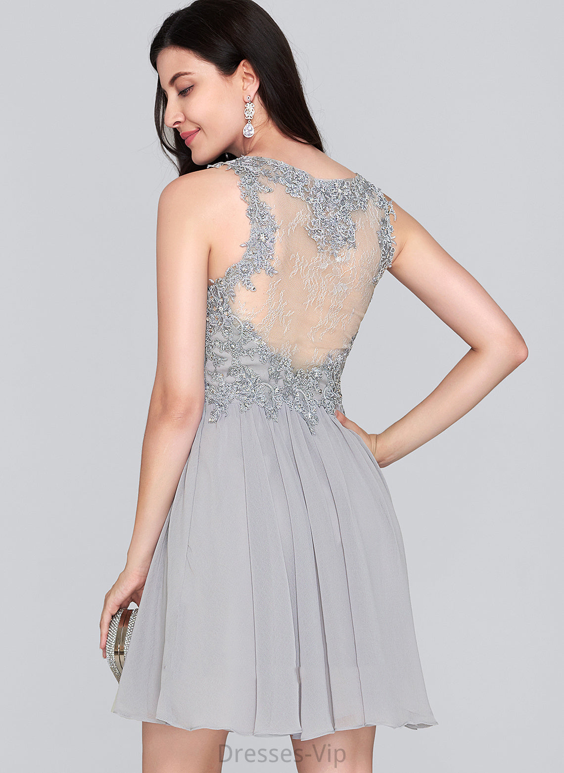 A-Line Homecoming Dresses Tamara Short/Mini Lace Homecoming Sequins Beading Dress Chiffon Sweetheart With