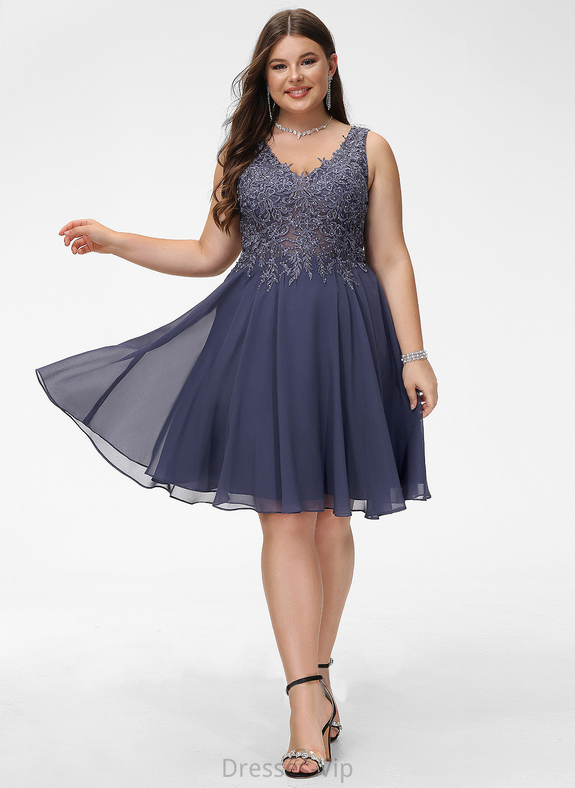 Dress A-Line Beading With Chiffon V-neck Lace Homecoming Dresses Homecoming Rosalind Knee-Length