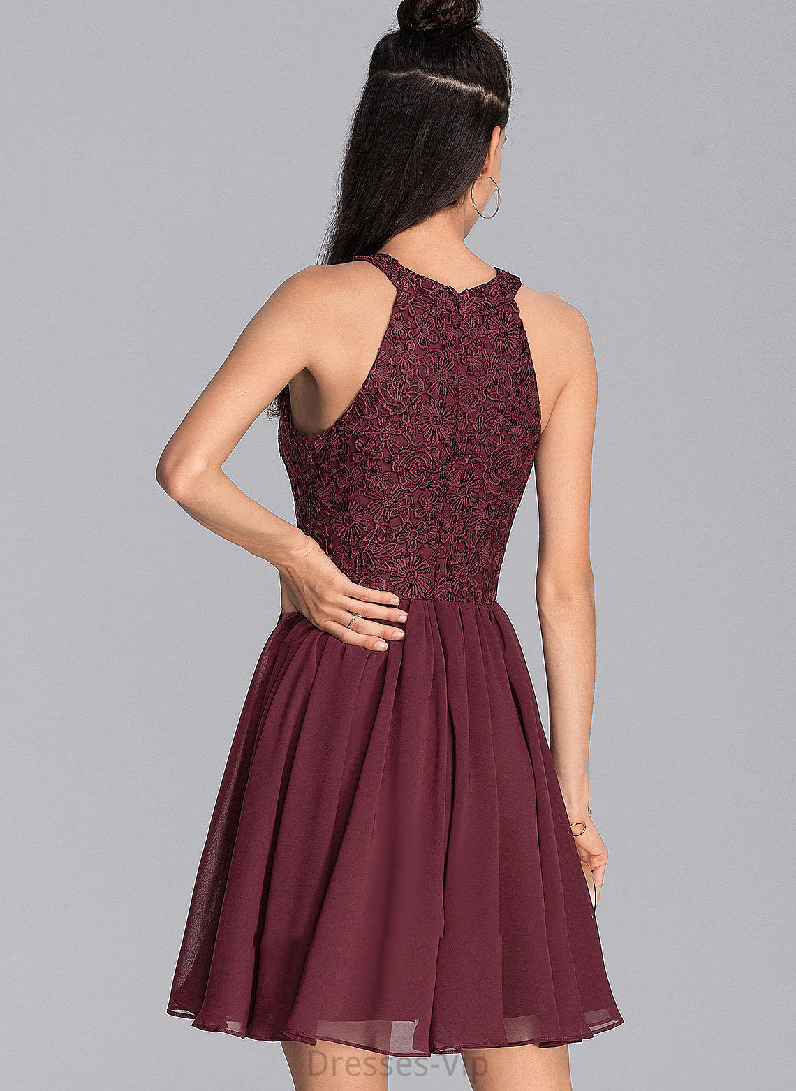 Cocktail Cocktail Dresses Lace With Short/Mini Chiffon A-Line Neck Lace Giana Dress Scoop