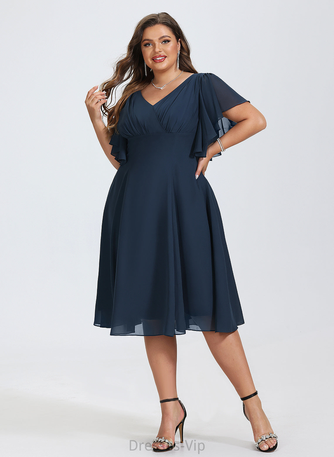 Knee-Length A-Line V-neck Cocktail Dresses June Chiffon Cocktail Dress