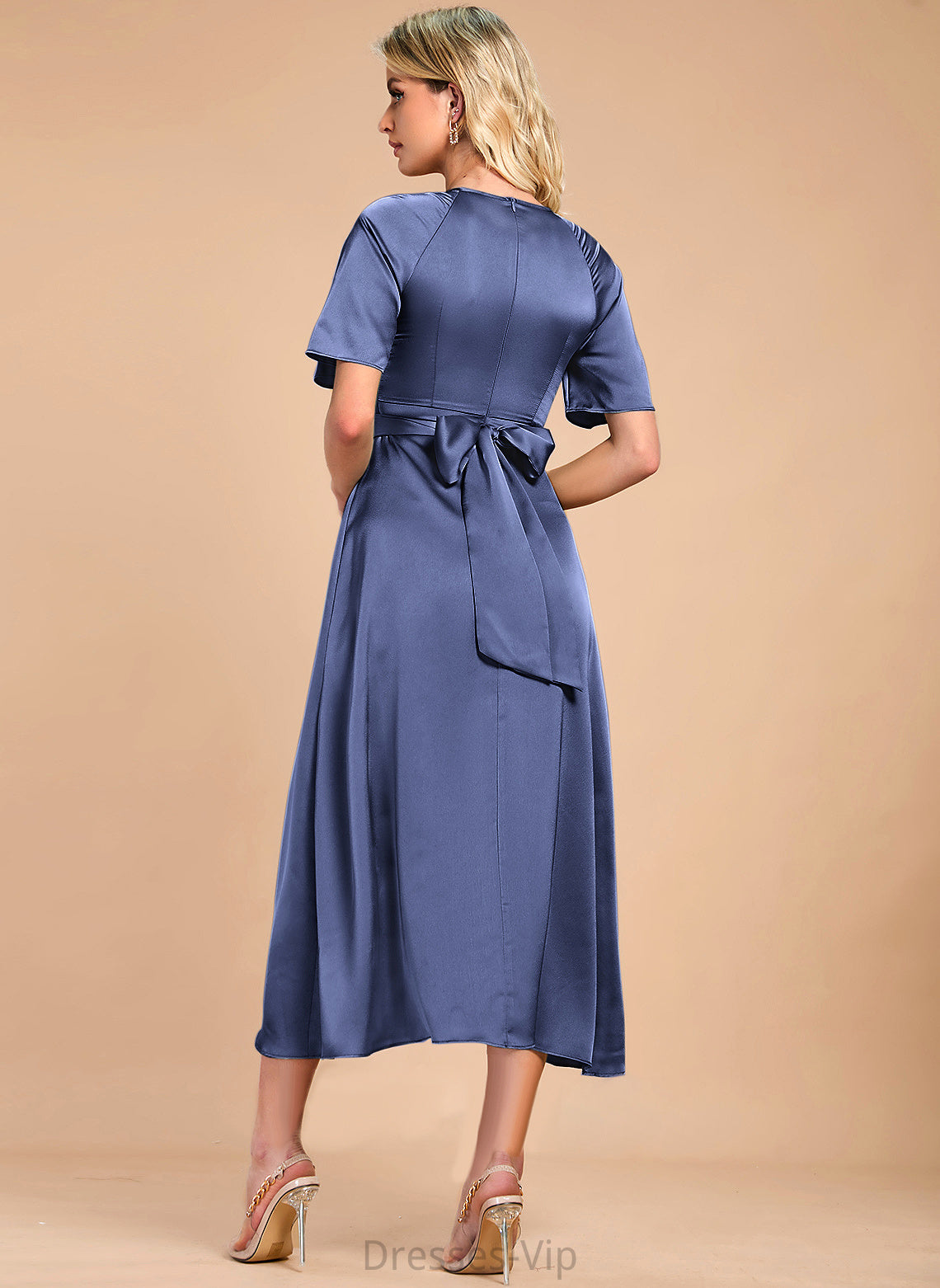 Jazlyn Cocktail Dresses Cocktail Tea-Length A-Line Satin Dress