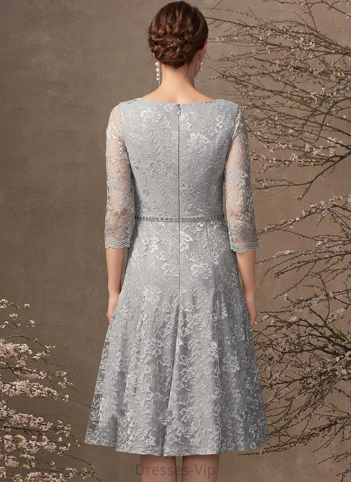 A-Line Sequins Beading Dress Ina Cocktail Dresses Lace V-neck Chiffon Knee-Length Cocktail With