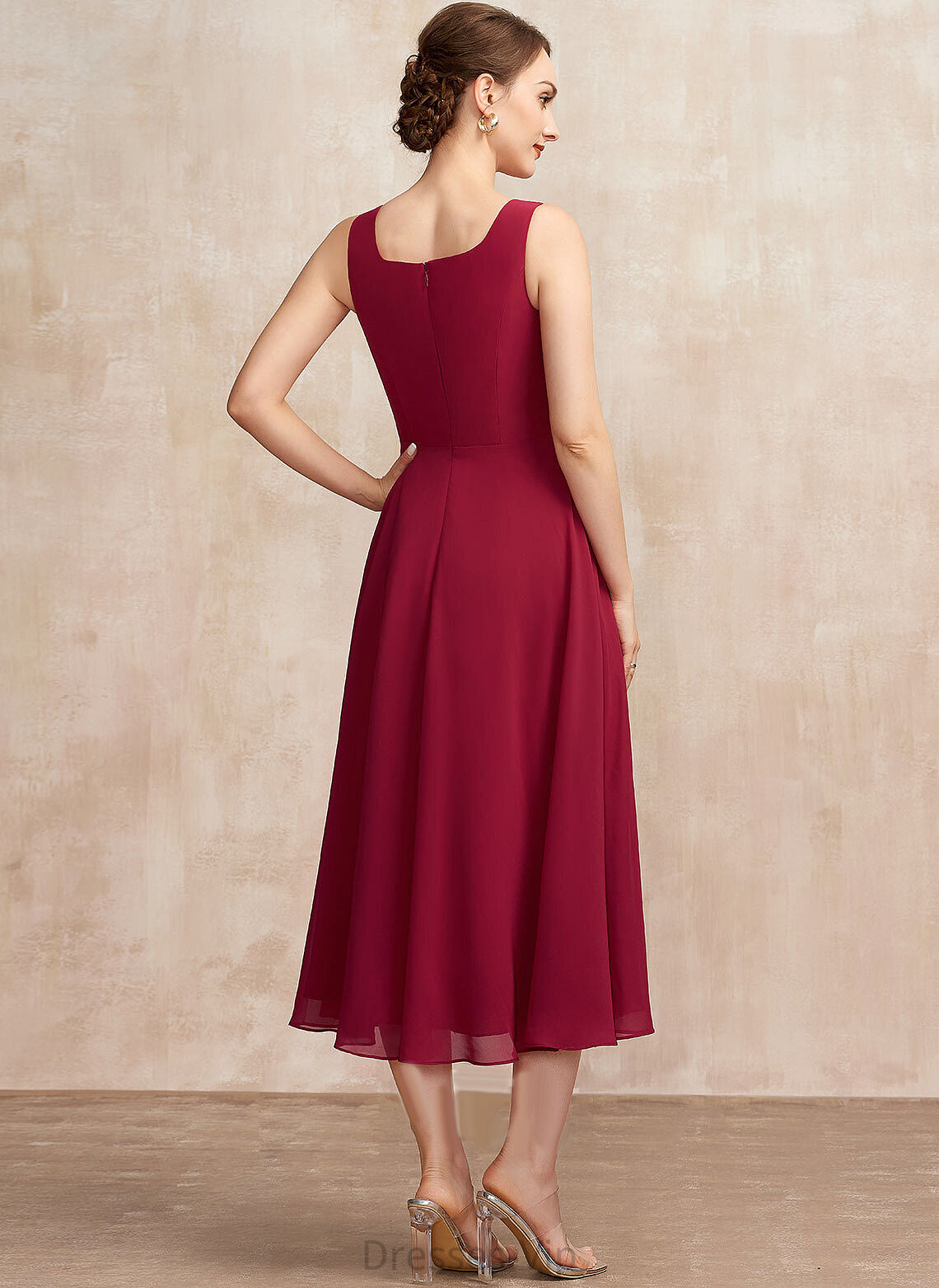 Cocktail Chiffon Cocktail Dresses Tea-Length Dress A-Line Scoop Roberta Neck