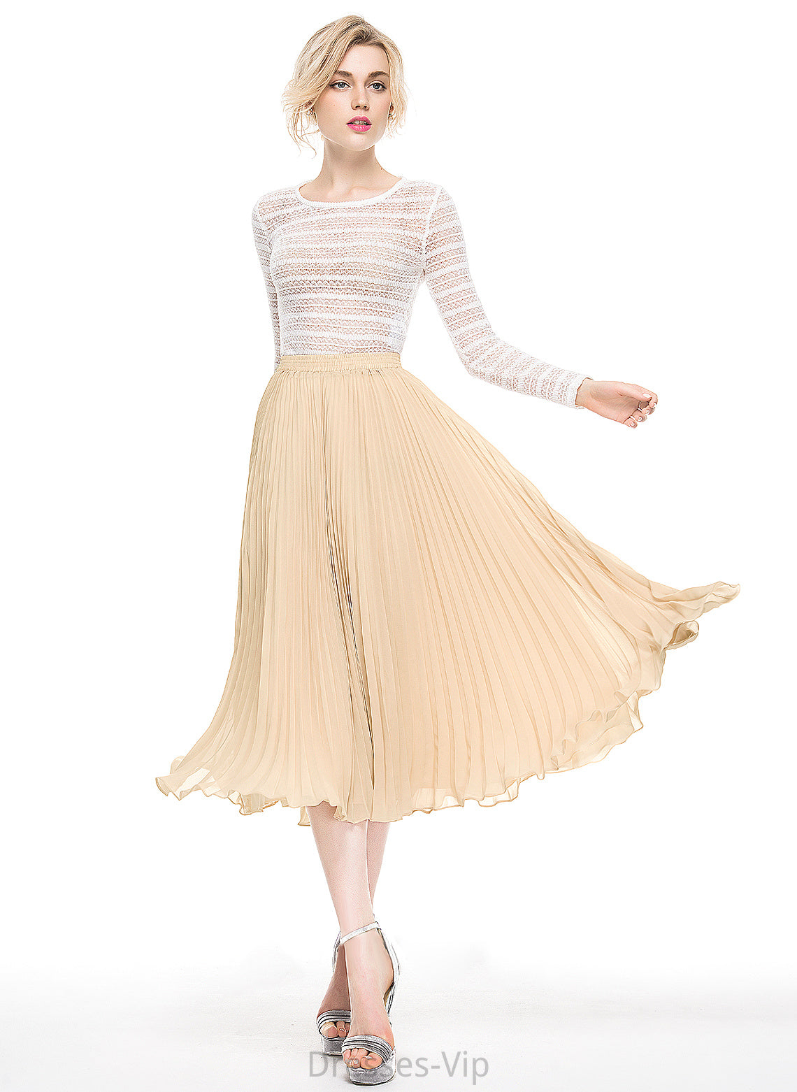 Tea-Length Skirt Cocktail A-Line/Princess With Chiffon Pleated Cocktail Dresses Mckinley