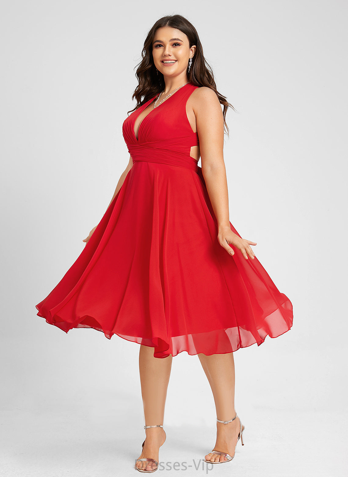 Cocktail A-Line Bow(s) V-neck Genesis Cocktail Dresses Dress Knee-Length Chiffon With Ruffle