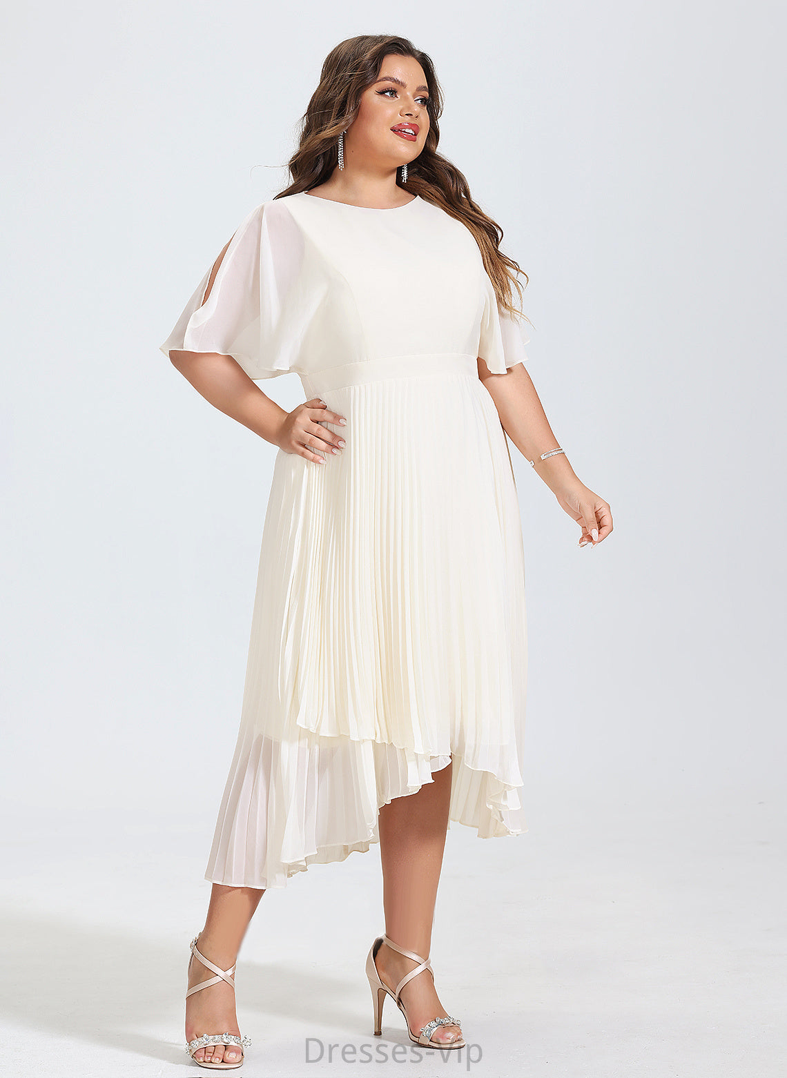 Neck Chiffon Asymmetrical Scoop Pleated Cocktail A-Line With Karlie Dress Cocktail Dresses