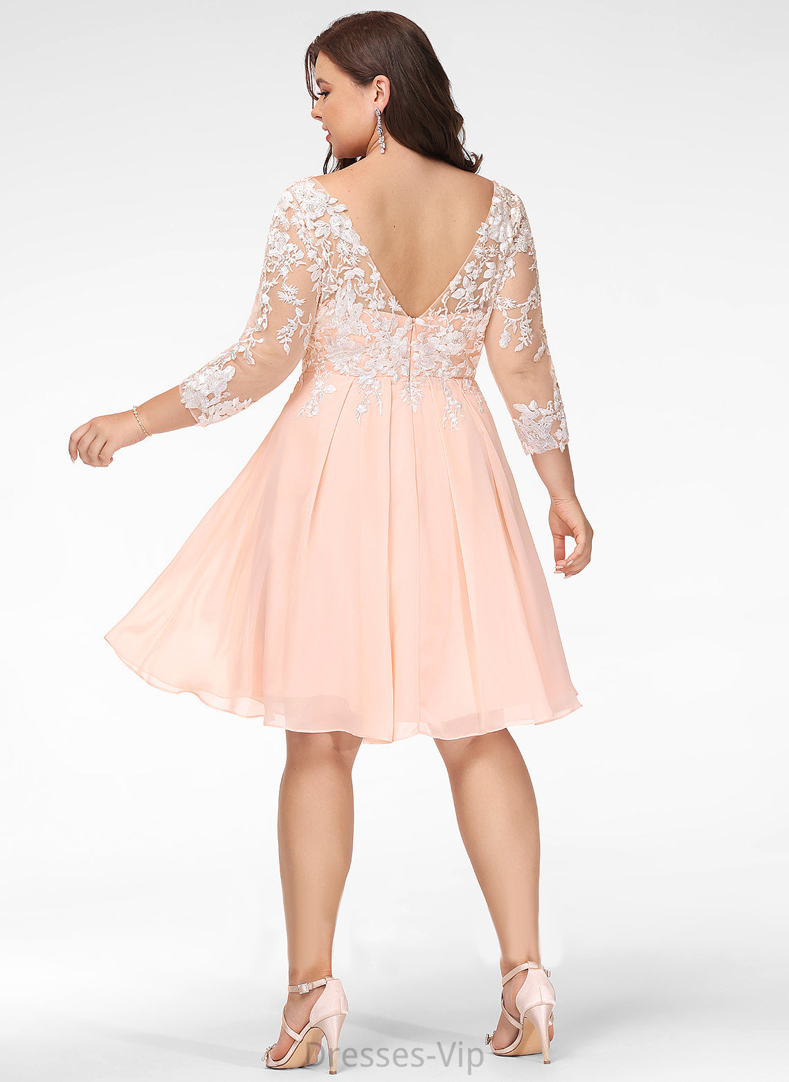 Lace Anika Neck Chiffon Lace Cocktail Dresses Knee-Length Cocktail With Scoop Dress A-Line