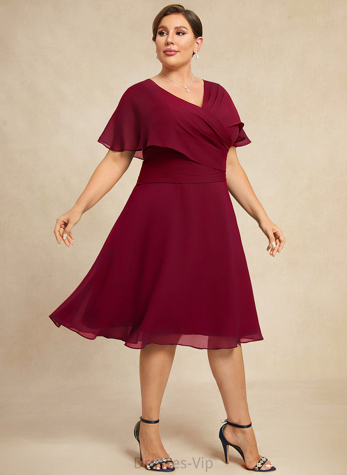 Cocktail Dresses With Knee-Length Gretchen Cocktail Dress A-Line Chiffon V-neck Ruffle