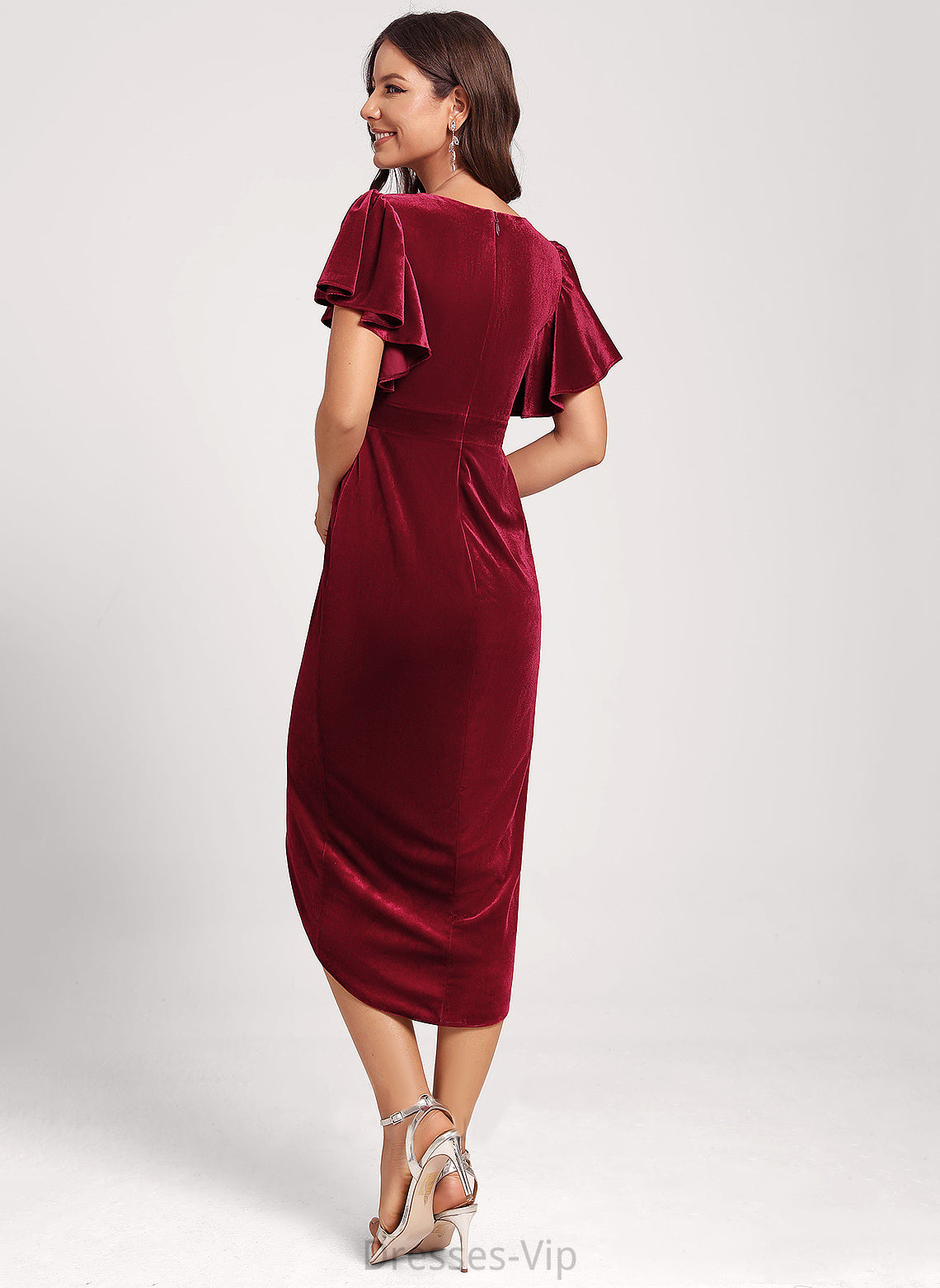 Justice Cocktail Tea-Length Bodycon Velvet V-neck Dress Club Dresses