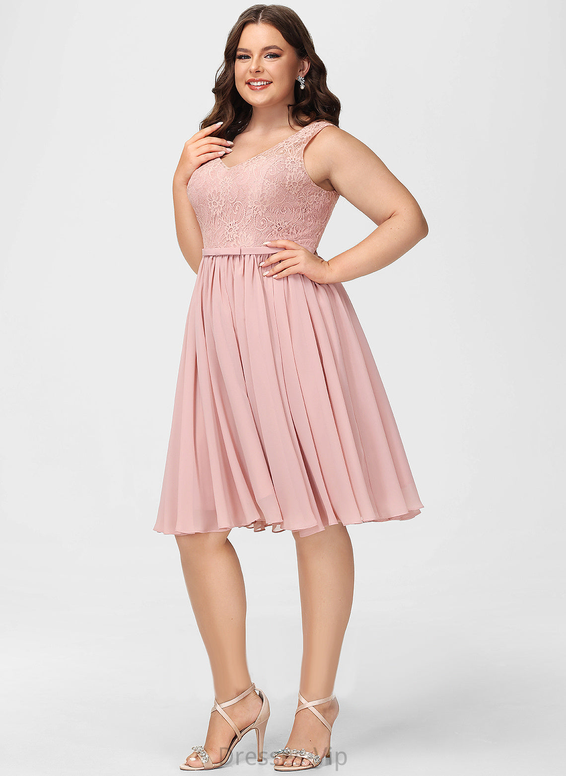 Knee-Length Cocktail Dresses With Cocktail Lace V-neck Chiffon Dress Carla Lace Bow(s) A-Line