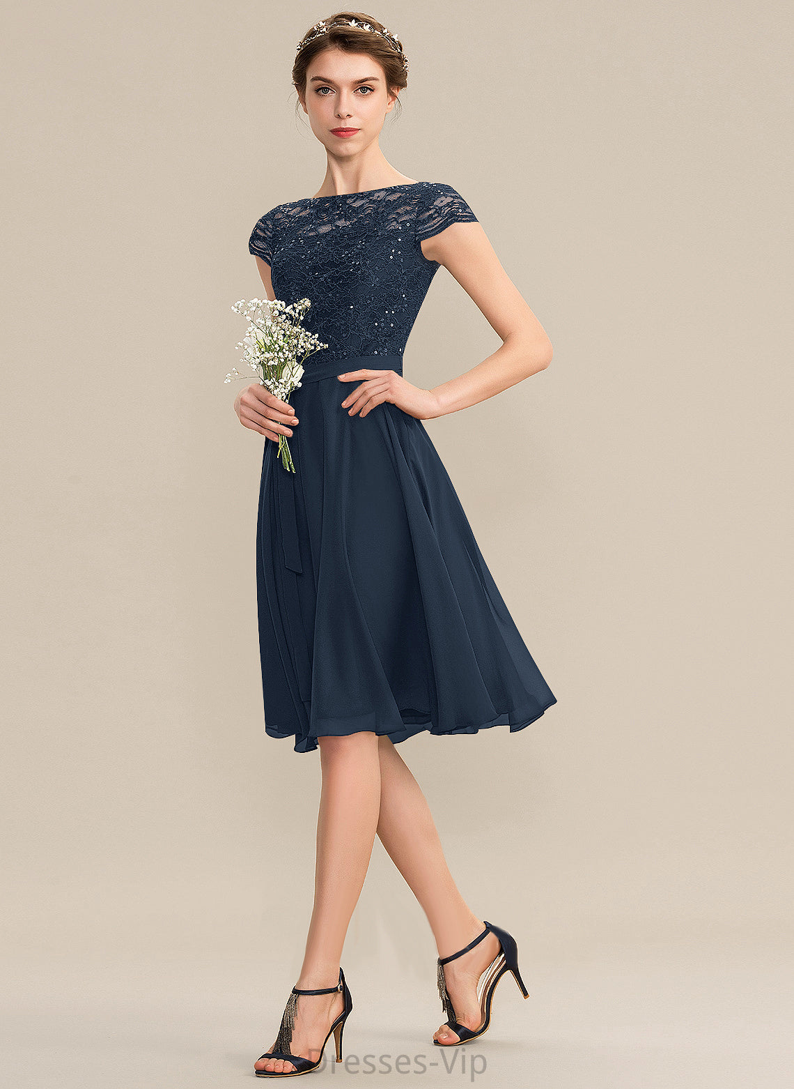 With A-Line Dress Knee-Length Neck Mila Homecoming Lace Homecoming Dresses Scoop Bow(s) Chiffon